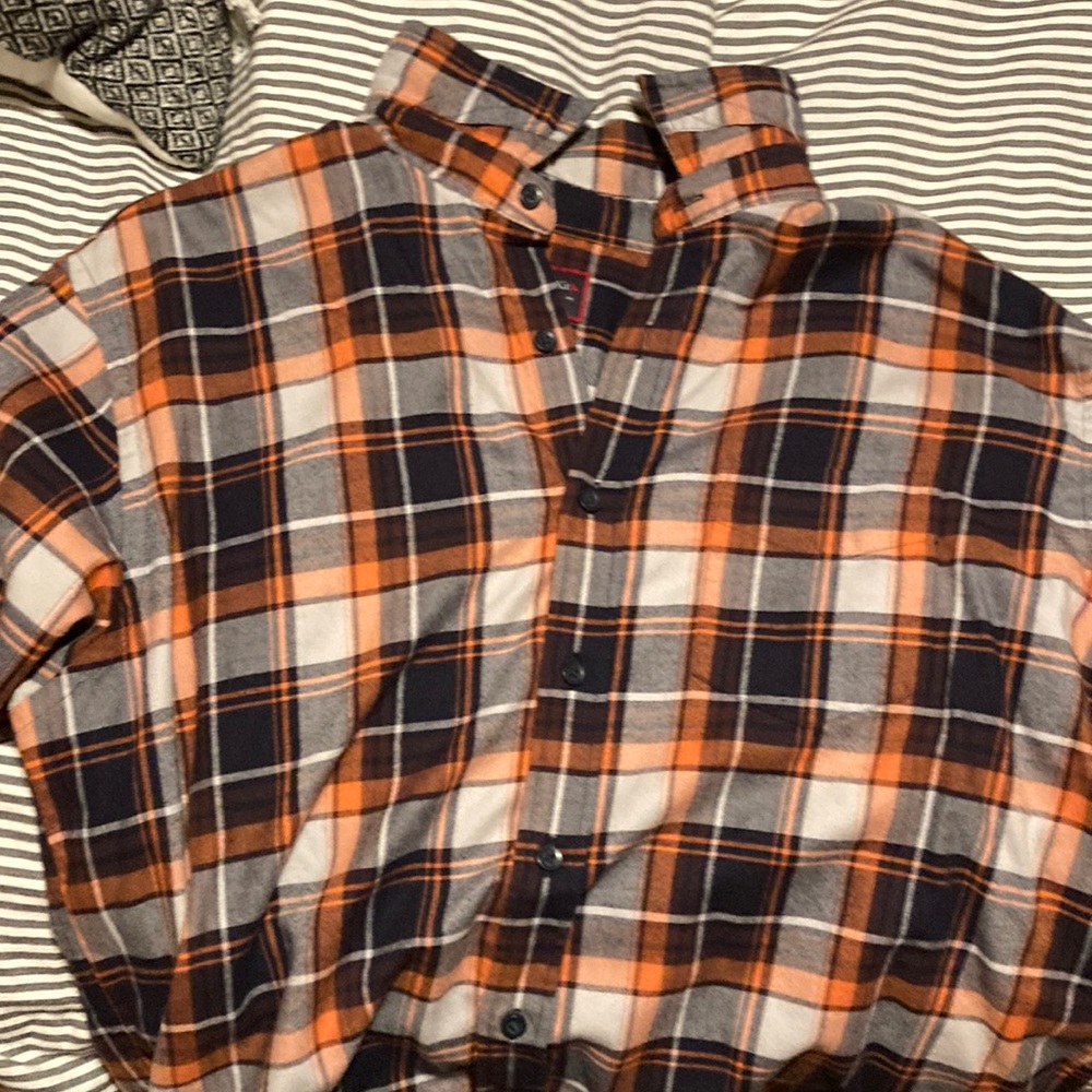 Untuckit Men’s Shirt Large Button Up Plaid Long Sleeve Cotton L Blue White